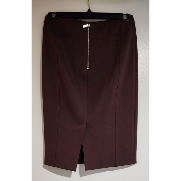 Karen Millen Leather Look Ponte Roma Pencil Skirt in Red Sz 4 Coated Knee Length - Picture 3 of 10